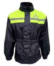 Black/Hi-Vis Yellow JTS Dry Ryder Waterproof Jacket at JTS Biker Clothing - Front
