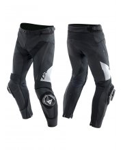 Black/White Dainese Delta 4 Leather Motorcycle Trousers at JTS Biker Clothing